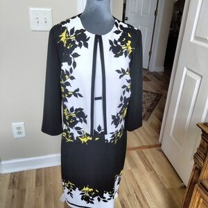 Danny & Nicole Black and White Sheath Dress Long Sleeve Crew Neck